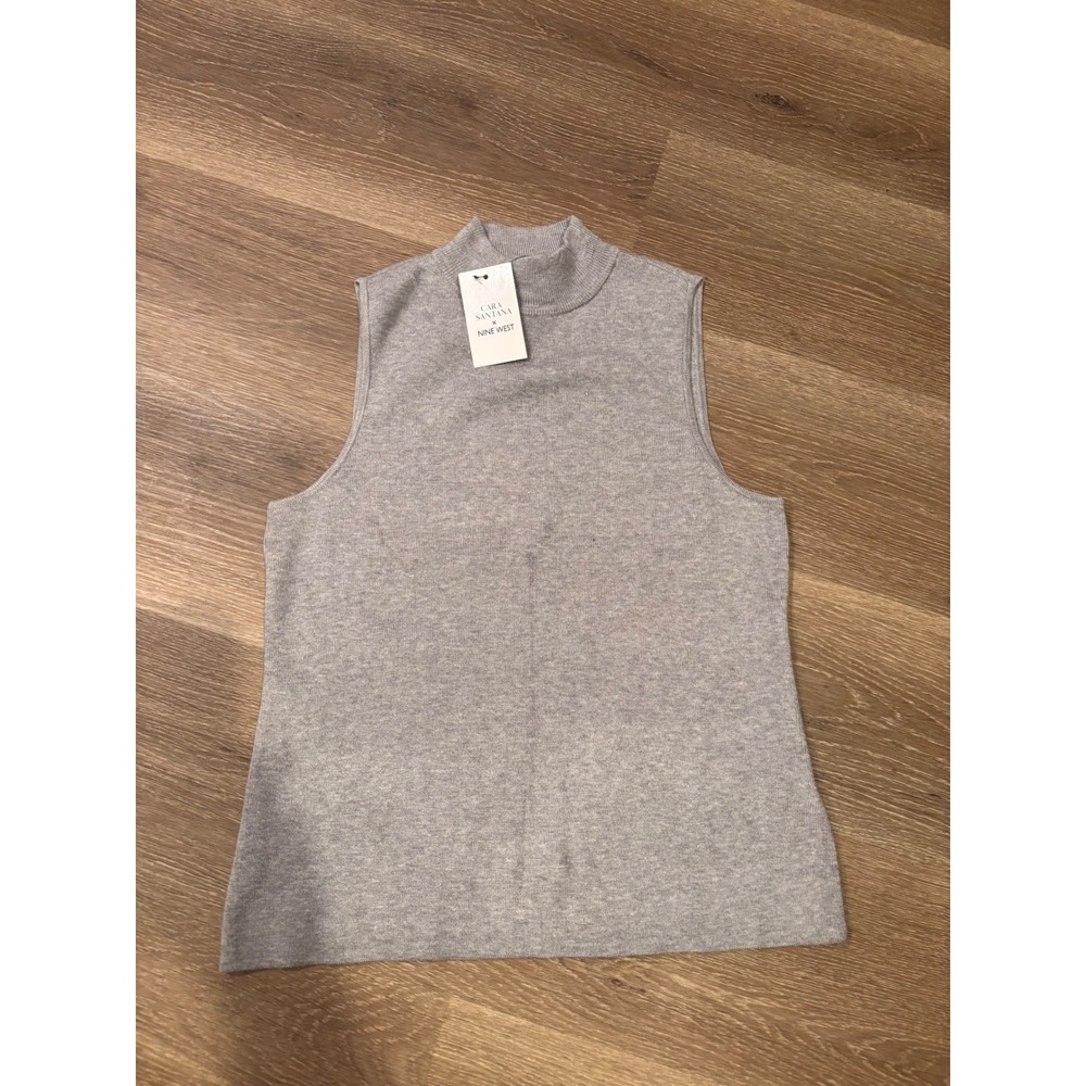 Heather Gray Mock Neck Sleeveless Knit Sweater Top L Business Casual Workwear